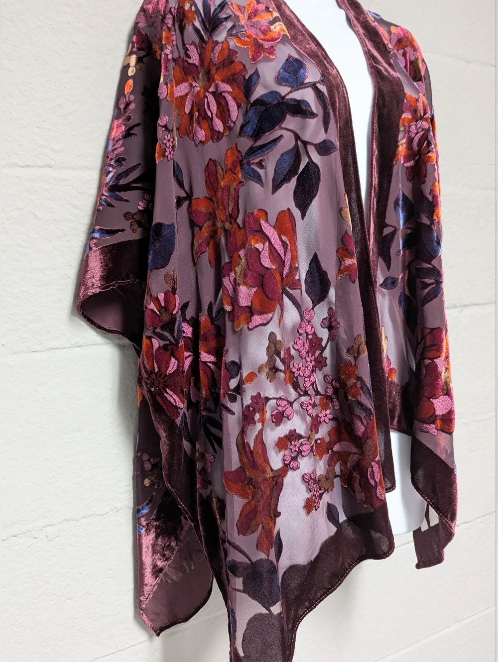 J Jill Velvet Burnout Kimono Topper One Size Boho Romance - Picture 2 of 14